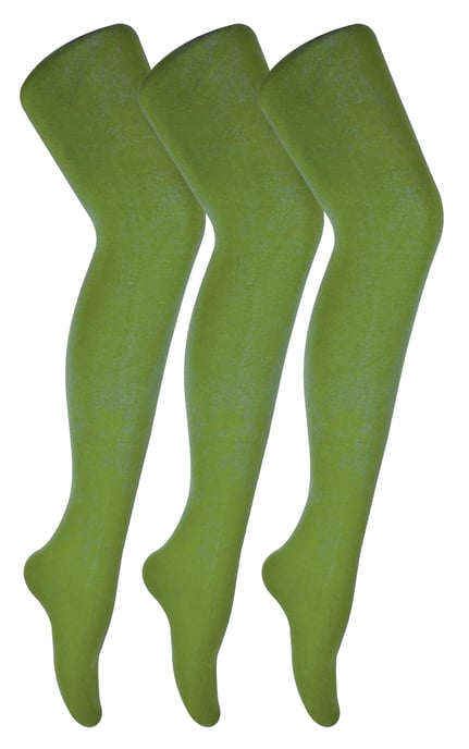 3 Pair Multipack Womens Coloured Opaque 80 Denier Tights | Sock Snob | Plain Block Colour Tights - Khaki - Image 1