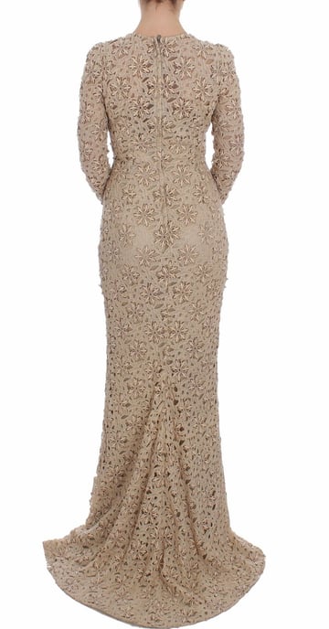 Dolce & Gabbana Dam Beige Blommig Spets Klänning Maxi - Image 3