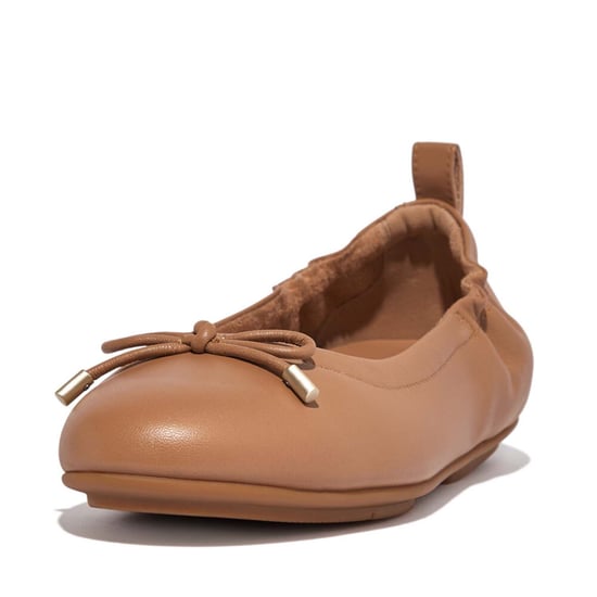Women's Fit Flop Allegro Bow Leather Ballerina Pumps in Tan