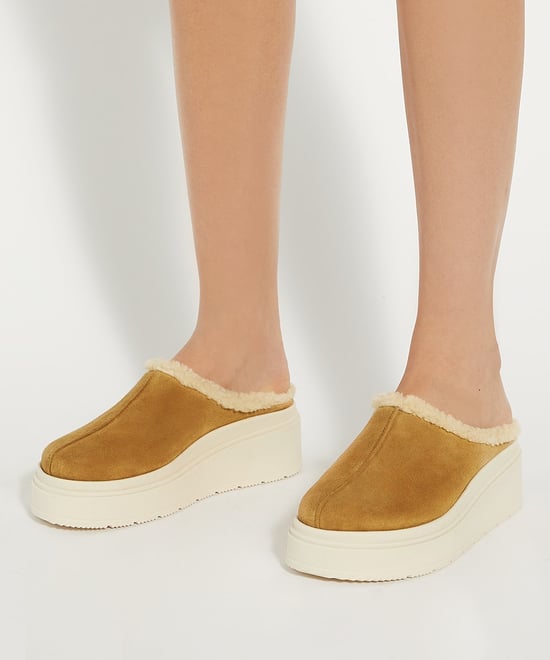 Dune Ladies Gracias - Suede Faux Shearling Flatform Mules