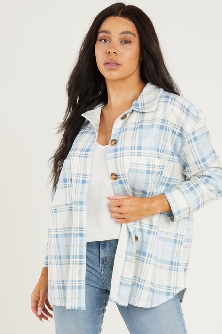 Curve Blue Checked Shacket