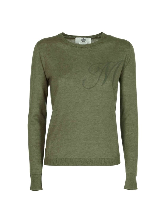 Crown Of Edinburgh Cashmere Long Sleeve Art 004 Green Letter M - Image 2