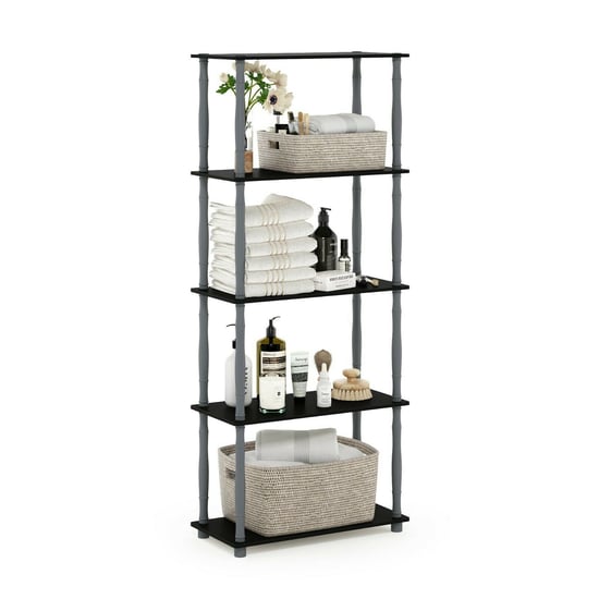 Furinno Turn-N-Tube 5-Tier Multipurpose Shelf Display Rack with Classic Tubes, Black/Grey