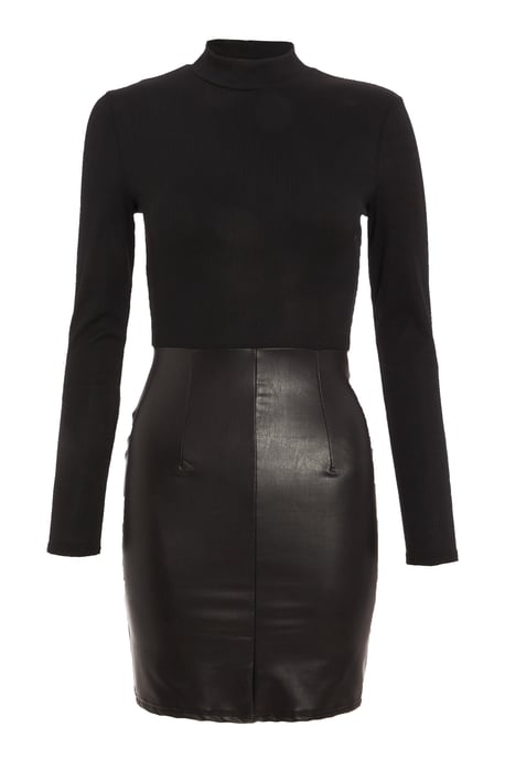 Petite Black Faux Leather Bodycon Dress