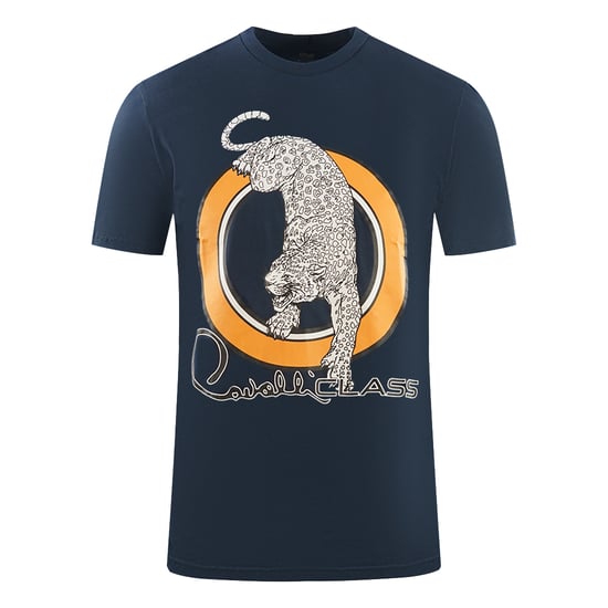 Cavalli Class Circular Leopard Logo Navy Blue T-Shirt - Image 1