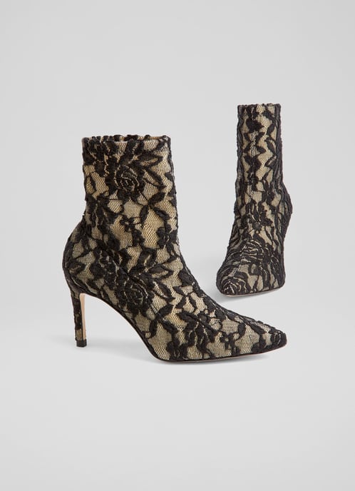 LK Bennett  Chloe Ankle Boots, Black Lace