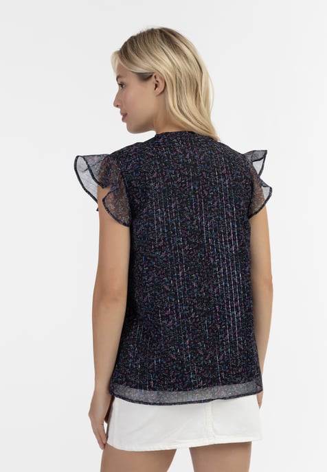 Dreimaster Blouseshirt met ruchemouwen Dames Zwarte bloemenprint - Image 4
