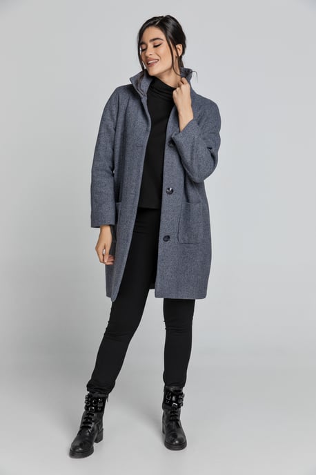 Wool Blend Grey Melange Coat by Conquista Fashion