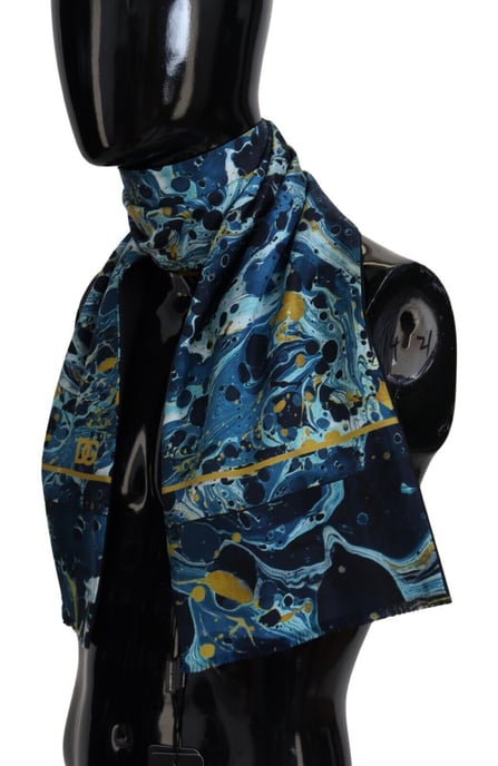 Dolce & Gabbana Blue Marble Pinstripe Frayed Men Shawl Men's Scarf