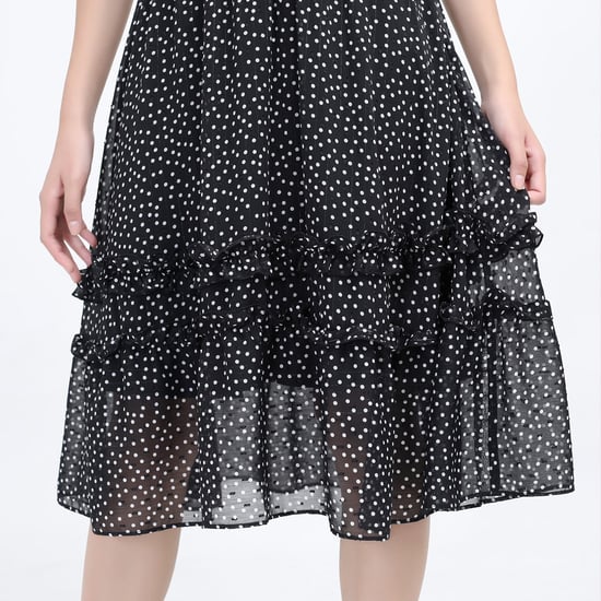 Polka Dots Fit and Flare Chiffon Dress