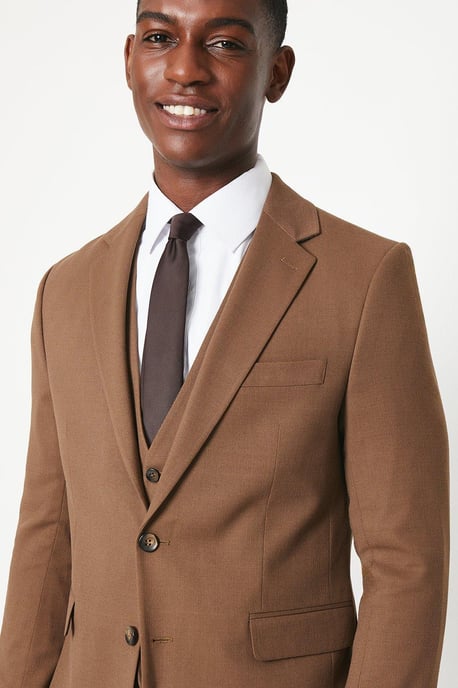 Copper Plain Weave Slim Fit Suit Jacket - Image 2