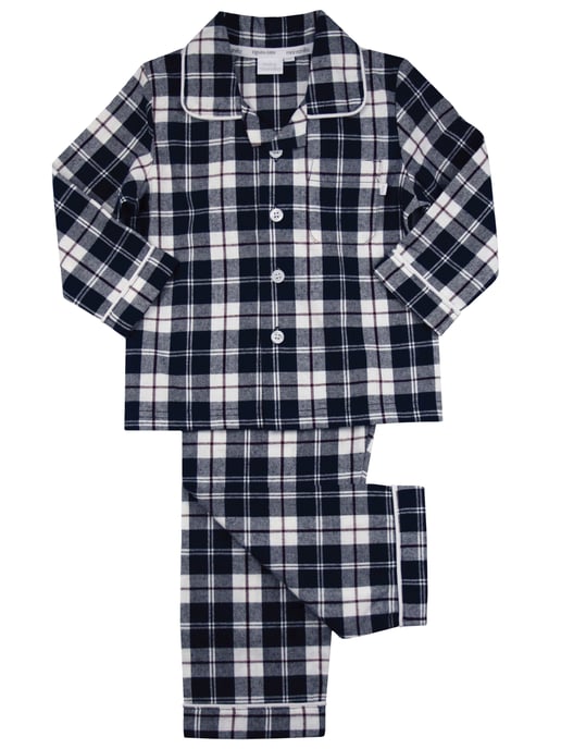 Boys Kelby Navy Check Cotton Traditional Pyjamas
