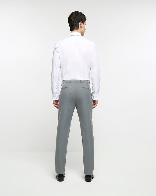 River Island Mens Suit Trousers Grey Slim Fit Twill