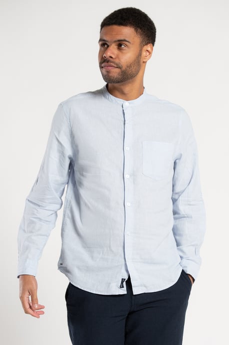 Blue Long-Sleeve Linen Blend Shirt