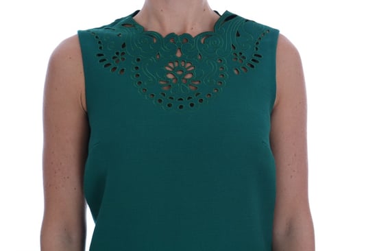 Dolce & Gabbana Green Floral Cutout Silk Wool Dress - Image 4