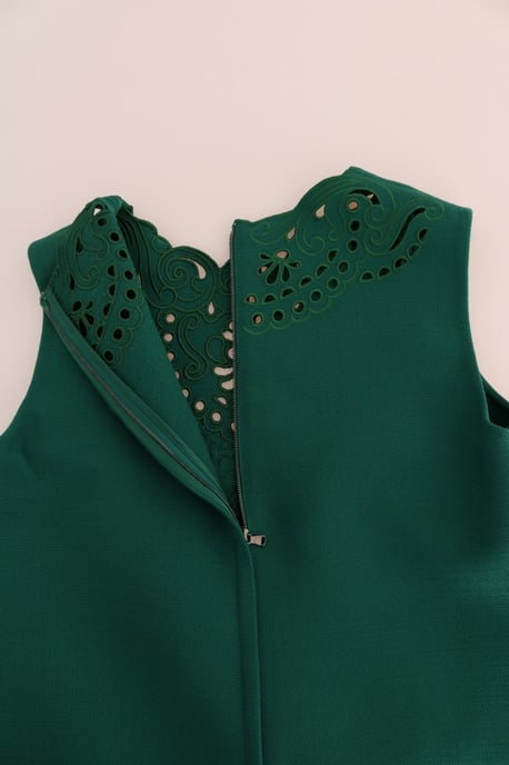 Dolce & Gabbana Green Floral Cutout Silk Wool Dress - Image 5