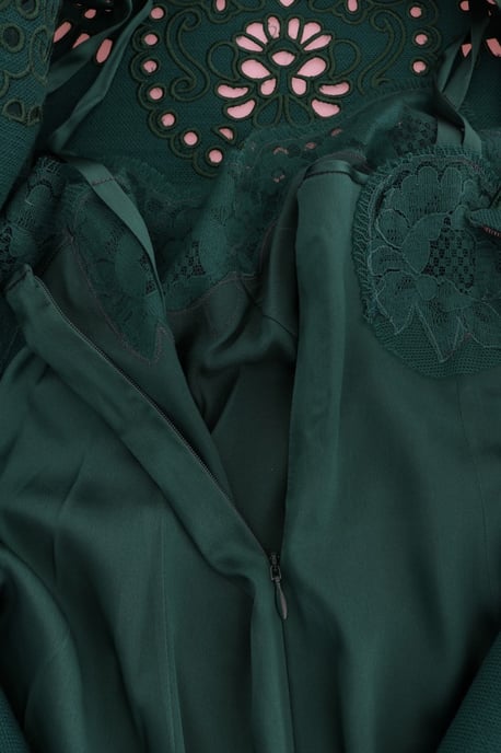 Dolce & Gabbana Green Floral Cutout Silk Wool Dress - Image 6