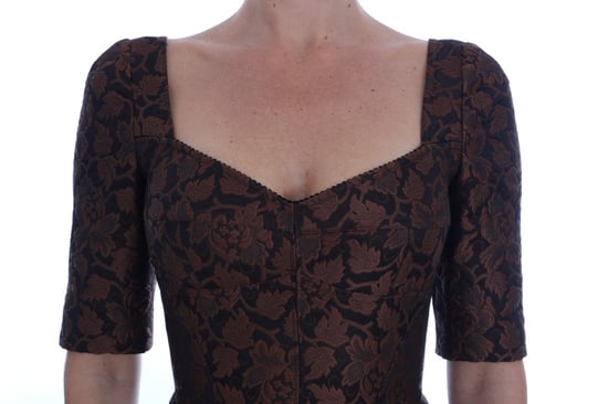 Dolce & Gabbana Svart Brun Blommig Brokad A-linjead Klänning - Image 4