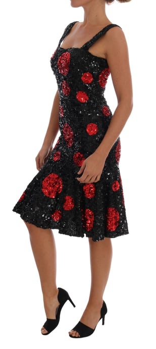 Dolce & Gabbana Svart Röd Prickig Paljettklänning - Image 2