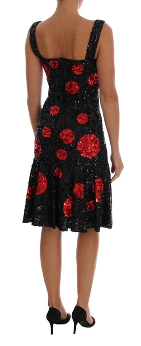 Dolce & Gabbana Svart Röd Prickig Paljettklänning - Image 3