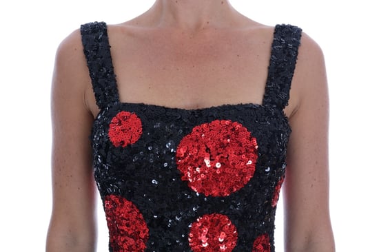 Dolce & Gabbana Svart Röd Prickig Paljettklänning - Image 4