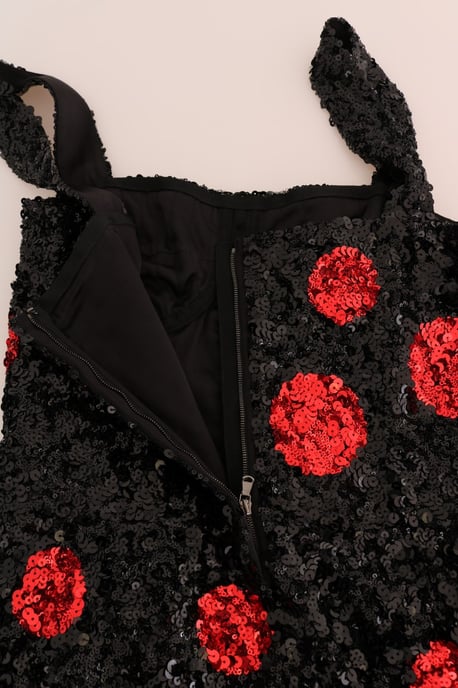 Dolce & Gabbana Svart Röd Prickig Paljettklänning - Image 5