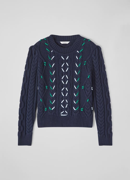 LK Bennett Mia Knitted Tops, Navy