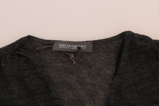 Ermanno Scervino Gray Wool Lace Top Long Sleeved T-shirt
