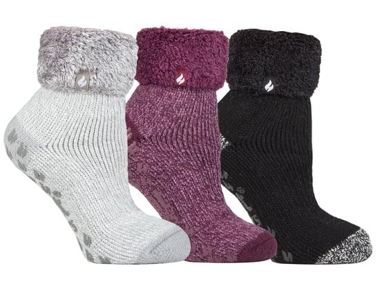 Womens Fluffy Slipper Bed Socks with Grips | Heat Holders | 3 Pair Multipack | Ladies Warm Fleece Lined Non Slip Socks | Winter Gifts for Her - Pack 7 - Image 1
