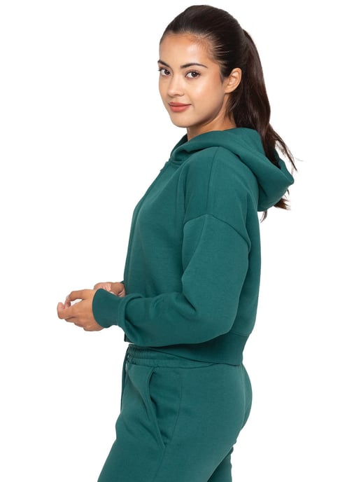 Enzo | Womens Crop Zip Hoodie - Dark Green