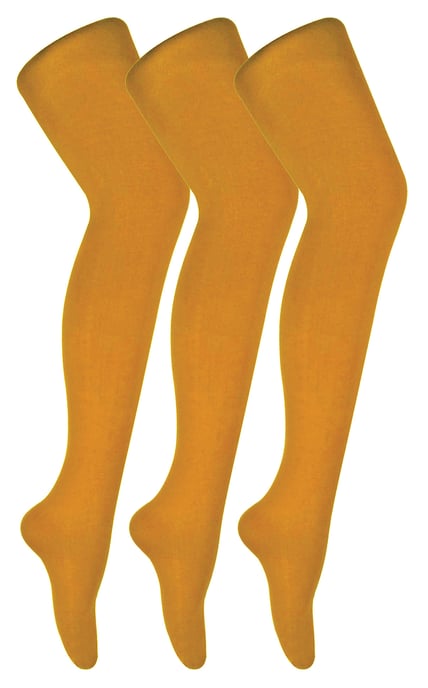 3 par flerpack damfärgade ogenomskinliga 80 denier-strumpbyxor | Sock Snob | Plain Block Colour-strumpbyxor - Senap - Image 1