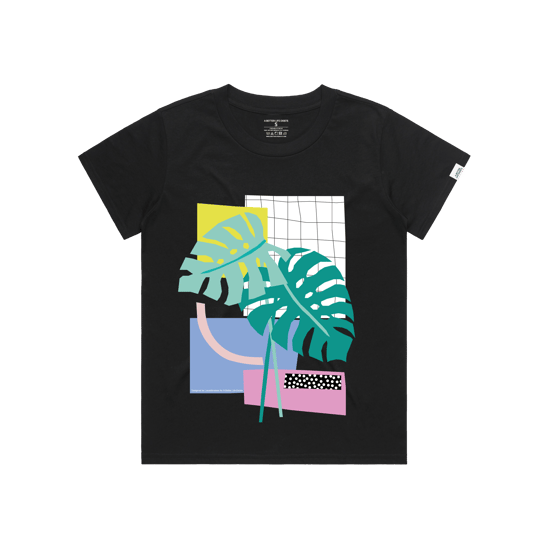 Womens Laura.B Monstera Leaves Box T-Shirt in Black