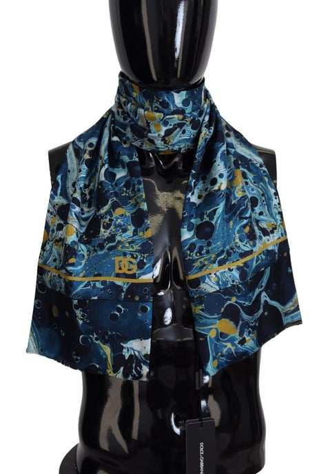 Dolce & Gabbana Blue Marble Pinstripe Frayed Men Shawl Men's Scarf