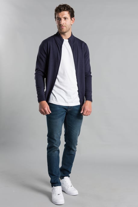 Dark Navy Funnel Neck Zip-Through Cardigan
