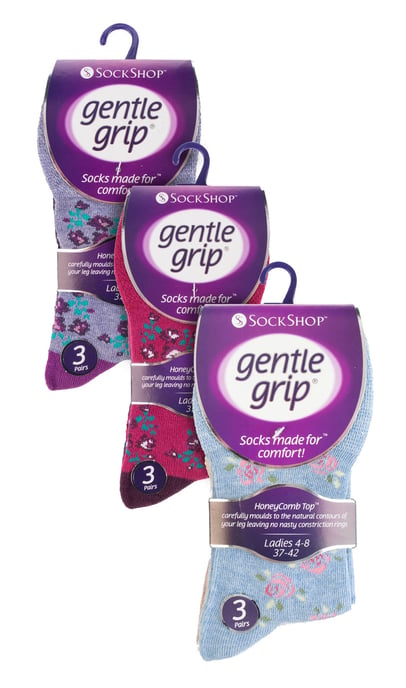 9 par multipack damstrumpor i bomull utan resår | Gentle Grip | damstrumpor med mjuk topp och randigt mönster utan bindning - Floral 2 - Image 2