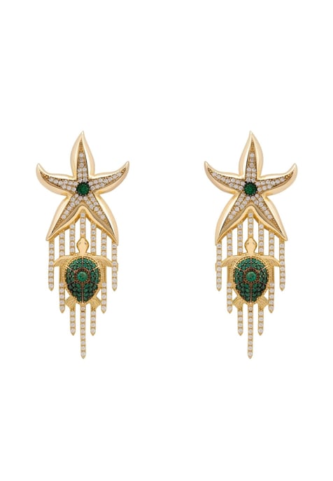 Siren Turtle Earrings Gold Green