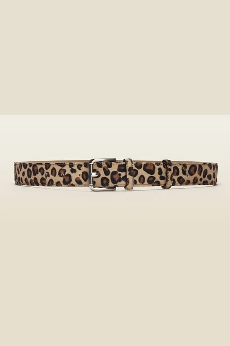 Leopard Pony Waist Belt With Gold Square Buckle