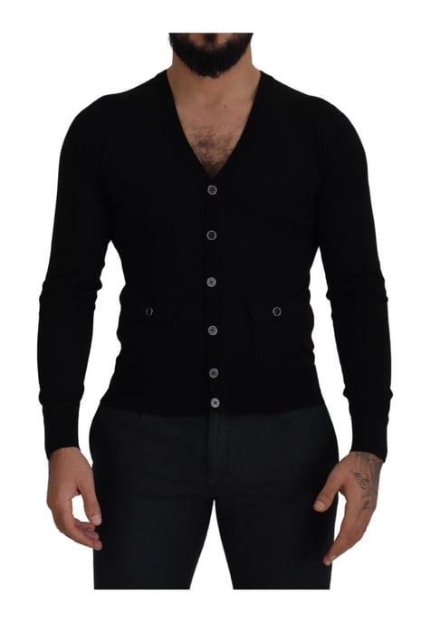 Dolce & Gabbana Men's Black Wool Button Down Cardigan Sweater - Image 1