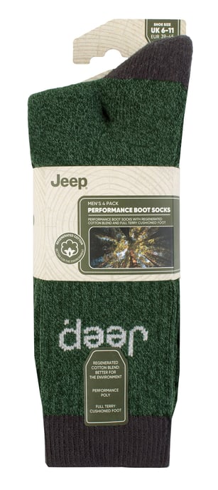 Mens Recycled Cotton Socks | Jeep | 4 Pack Thick Knit Full Cushioned Boot Socks - Green / Charcoal - Image 2