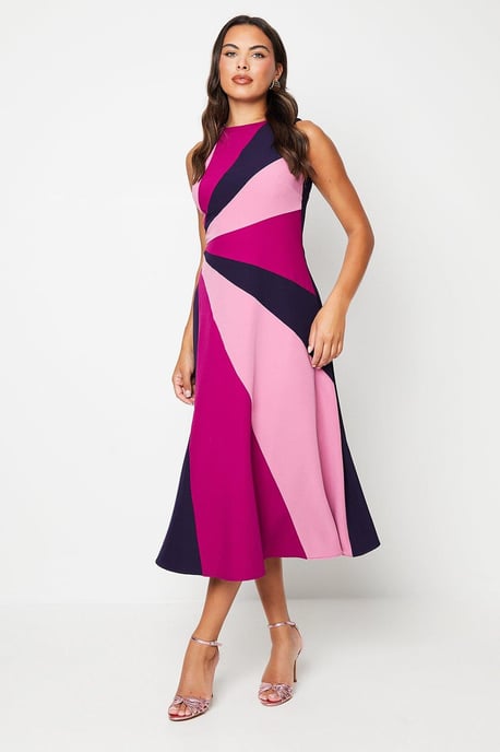 Crepe Multi Panel Colour Block Midi Dress