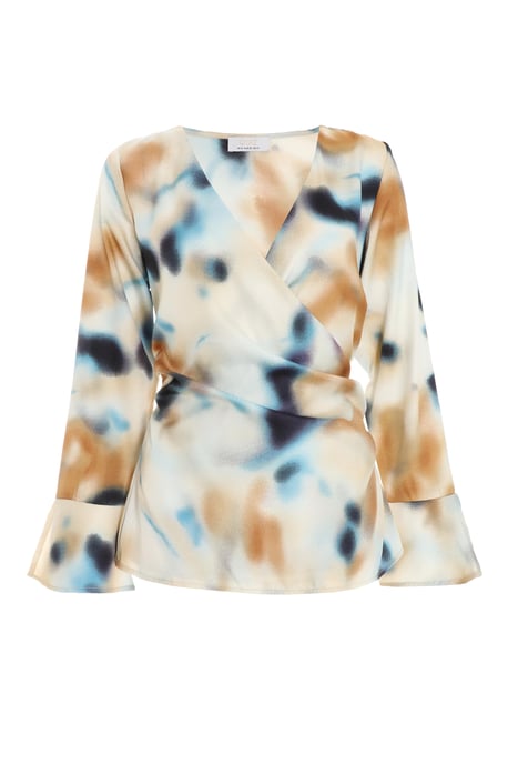 Multicoloured Marble Print Satin Blouse
