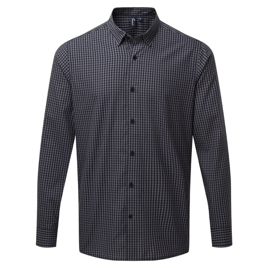 Premier Mens Maxton Check Long Sleeve Shirt (Steel/Black) - Image 1