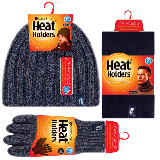Heat Holders - Thermal Winter Fleece Cable Knit Hat, Neck Warmer and Gloves set for Men - Navy - Image 2