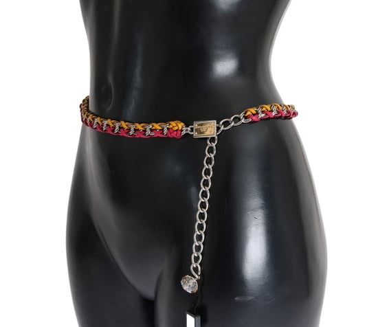 Dolce & Gabbana Red Yellow Leather Crystal Belt - Image 2