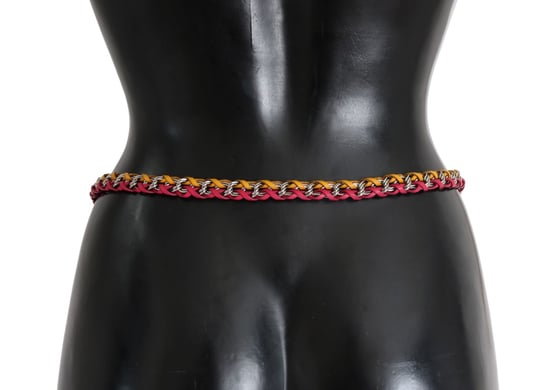Dolce & Gabbana Red Yellow Leather Crystal Belt - Image 3