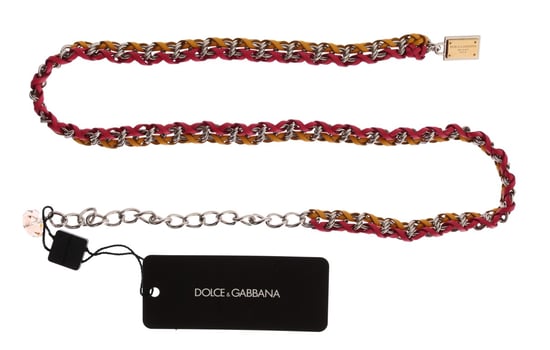 Dolce & Gabbana Red Yellow Leather Crystal Belt - Image 5