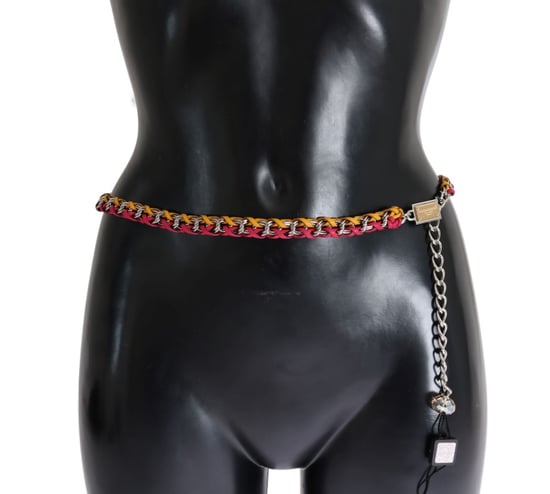 Dolce & Gabbana Red Yellow Leather Crystal Belt - Image 1
