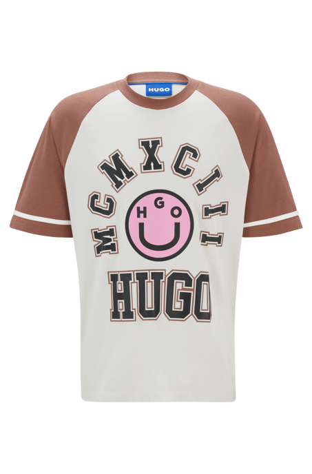 Men's Hugo Happy  Print Loose-Fit T-Shirt in White