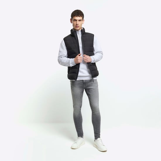 River Island Mens Skinny Jeans Grey Super Spray On Faded