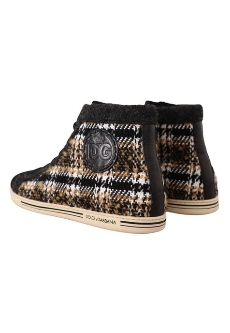 Dolce & Gabbana Men's Beige Brown Wool Cotton High Top Sneakers - Image 6